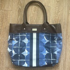 Tommy Hilfiger blue tie dye fabric/leather tote